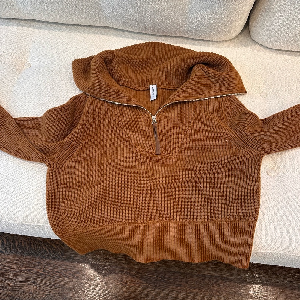 Varley Brown Turtleneck Sweater with Ribbed Knit
